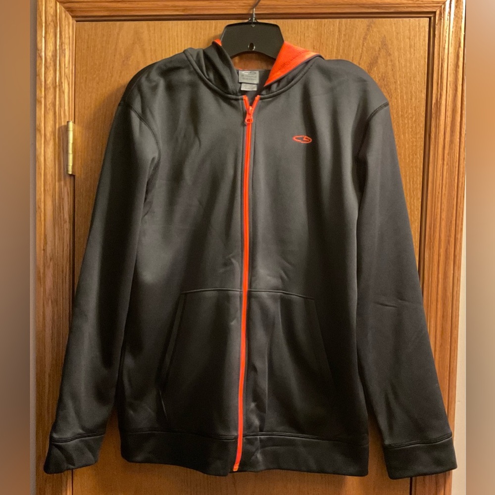 Boy’s C9 by Champion Zippered Grey & Orange Hooded Jacket Sweater. Fleece lined.
